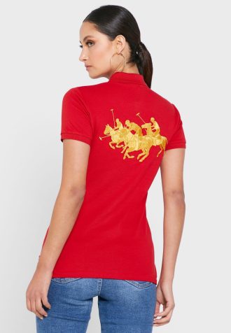 Rote Poloshirts für Damen von Ralph Lauren mit Knopfdetail