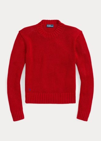 Rote Ralph Lauren Baumwollpullover mit Rundhalsausschnitt für Damen
