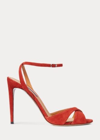 Rote Ralph Lauren Kandice Pumps aus Ziegenwildleder für Damen