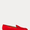 Rote Ralph Lauren Laurel Loafer aus Ziegenwildleder mit Stickerei für Damen Rote Ralph Lauren Laurel Loafer aus Ziegenwildleder mit Stickerei für Damen