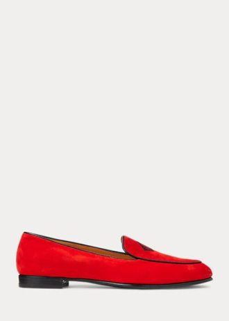 Rote Ralph Lauren Laurel Loafer aus Ziegenwildleder mit Stickerei für Damen