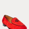 Rote Ralph Lauren Laurel Loafer aus Ziegenwildleder mit Stickerei für Damen Rote Ralph Lauren Laurel Loafer aus Ziegenwildleder mit Stickerei für Damen
