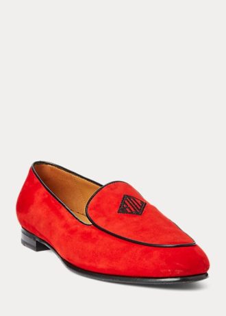 Rote Ralph Lauren Laurel Loafer aus Ziegenwildleder mit Stickerei für Damen