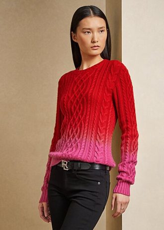 Rote Ralph Lauren Lunar New Year Zopfmusterpullover für Damen