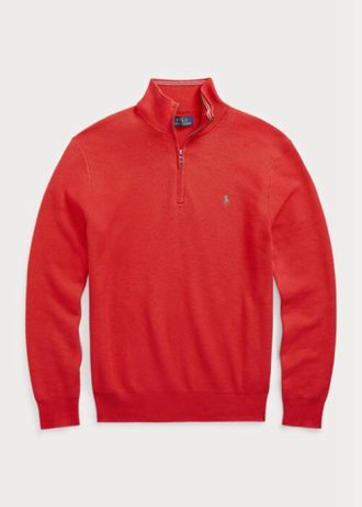 Rote Ralph Lauren Pullover aus Baumwolle mit Viertelreißverschluss und Netzstrick für Herren Rote Ralph Lauren Pullover aus Baumwolle mit Viertelreißverschluss und Netzstrick für Herren