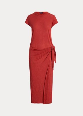 Rotes Leinenjerseykleid mit Bindedetail für Damen von Ralph Lauren