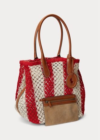 Rubin/Natur Ralph Lauren Gestreifte, gewebte große Bellport-Tragetaschen für Damen