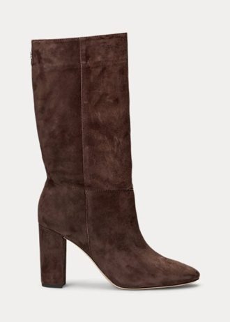 Schokoladenbraune Ralph Lauren Artizan Wildlederstiefel für Damen