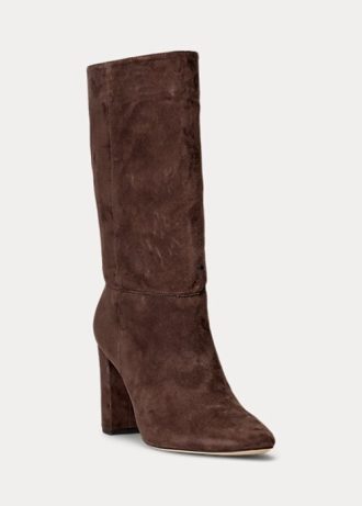 Schokoladenbraune Ralph Lauren Artizan Wildlederstiefel für Damen