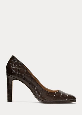 Schokoladenbraune Ralph Lauren Camila Heels aus geprägtem Leder für Damen
