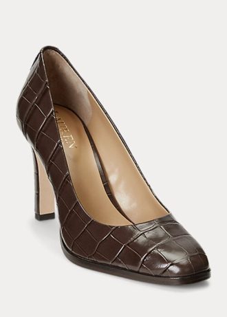 Schokoladenbraune Ralph Lauren Camila Heels aus geprägtem Leder für Damen