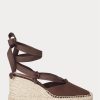 Schokoladenbraune Ralph Lauren Canvas-Espadrilles mit Keilabsatz für Damen Schokoladenbraune Ralph Lauren Canvas-Espadrilles mit Keilabsatz für Damen