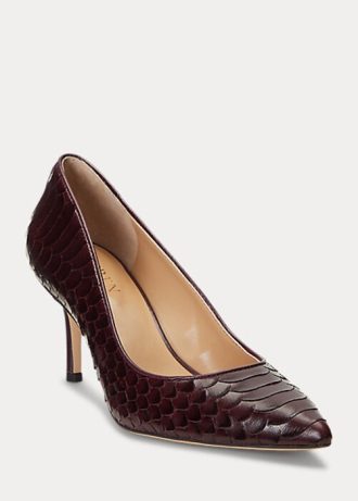 Schokoladenbraune Ralph Lauren Lanette Heels aus Schlangenlederimitat für Damen