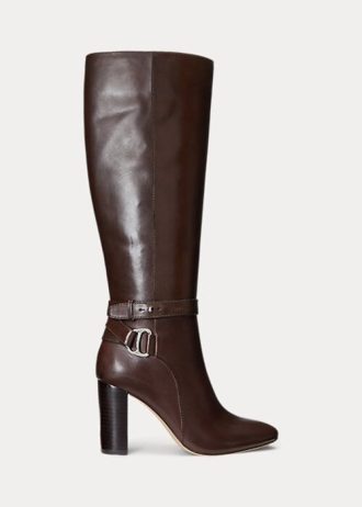 Schokoladenbraune Ralph Lauren Makenna Reitstiefel aus brüniertem Leder für Damen