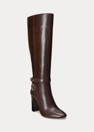 Schokoladenbraune Ralph Lauren Makenna Reitstiefel aus brüniertem Leder für Damen