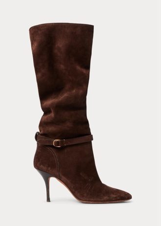 Schokoladenbraune Ralph Lauren Zoe Tall Stiefel aus Wildlederkalbsleder für Damen
