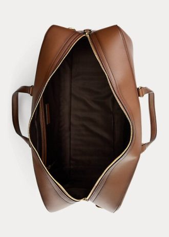 Schokoladenbraune Reisetaschen aus gestepptem, brüniertem Kalbsleder von Ralph Lauren für Herren
