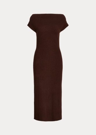 Schokoladenbraunes Ralph Lauren Kaschmirkleid mit geradem Ausschnitt für Damen