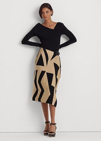 Schwarz / Braune Bleistiftröcke aus Baumwollmischung mit Geo-Print für Damen von Ralph Lauren