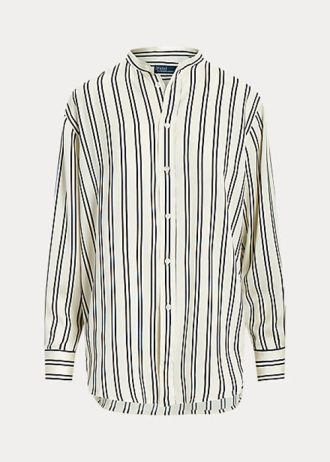 Schwarz / Cremefarbene gestreifte Satinhemden von Ralph Lauren in Übergröße für Damen