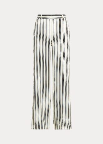 Schwarz / Cremefarbene gestreifte Satinhose mit weitem Bein von Ralph Lauren für Damen Schwarz / Cremefarbene gestreifte Satinhose mit weitem Bein von Ralph Lauren für Damen