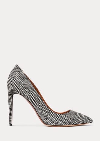 Schwarz / Cremefarbene Ralph Lauren Celia Glen Plaid Woll-Pumps für Damen