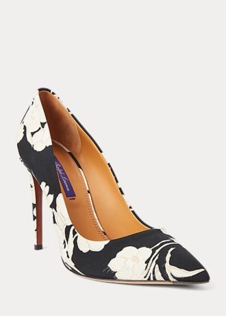 Schwarz / Cremefarbene Ralph Lauren Celia Heels mit Blumenmuster für Damen