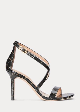 Schwarz / Gold Ralph Lauren Gabriele Pumps aus geprägtem Leder für Damen