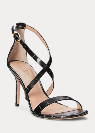 Schwarz / Gold Ralph Lauren Gabriele Pumps aus geprägtem Leder für Damen