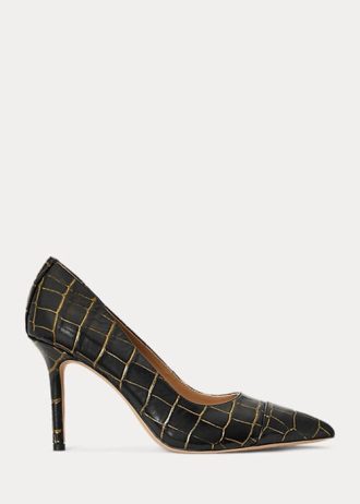 Schwarz / Gold Ralph Lauren Lindella Heels aus geprägtem Leder für Damen