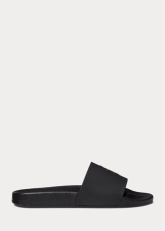 Schwarz/Goldene Ralph Lauren Signature Pony-Hausschuhe für Herren