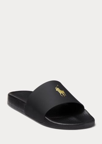 Schwarz/Goldene Ralph Lauren Signature Pony-Hausschuhe für Herren