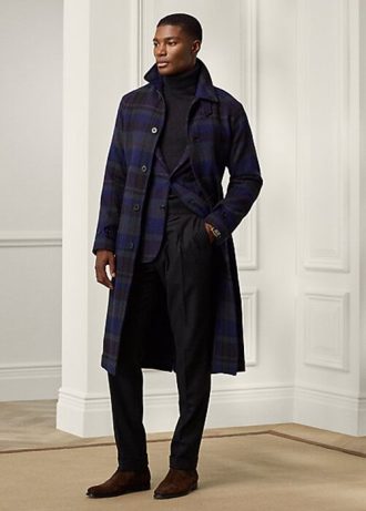 Schwarz / Nacy Herren Ralph Lauren Plaid Wool Twill Balmacaan Topcoat Mäntel