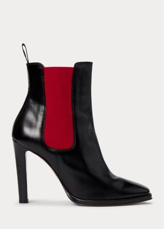 Schwarz / Rot Damen Ralph Lauren Zoie Calfskinie Stiefel