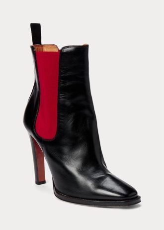 Schwarz / Rot Damen Ralph Lauren Zoie Calfskinie Stiefel