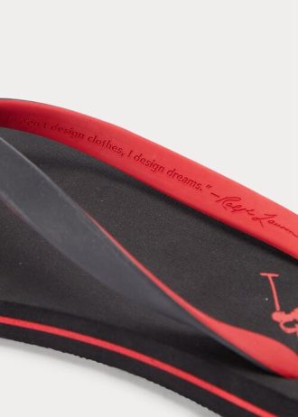 Schwarz / Rot Ralph Lauren Bolt Pony Flip Flops für Herren