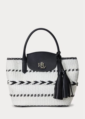 Schwarz/Schneeweiß Damen Ralph Lauren Geo-Motif Gewebtes Leder Große Perri Tragetaschen