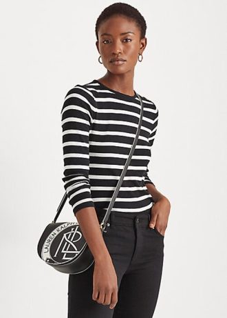 Schwarz / Weiß Damen Ralph Lauren Gestreifte Tops mit Knopfleiste