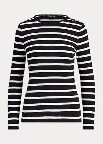 Schwarz / Weiß Damen Ralph Lauren Gestreifte Tops mit Knopfleiste