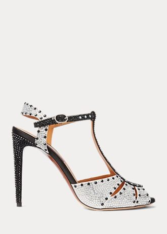 Schwarz / Weiß Damen Ralph Lauren Vasile Verzierte Satin Heels