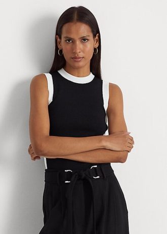 Schwarz / Weiß Damen Ralph Lauren Zweifarbige Ärmellose Pullover