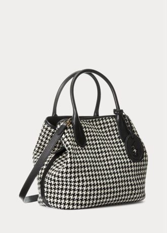 Schwarz/Weiß Hahnentrittmuster Damen Ralph Lauren Houndstooth Medium Bellport Tote Bags