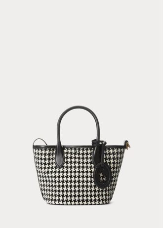Schwarz/Weiß Hahnentrittmuster Damen Ralph Lauren Houndstooth Mini Bellport Tote Bags