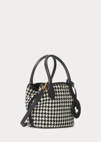 Schwarz/Weiß Hahnentrittmuster Damen Ralph Lauren Houndstooth Mini Bellport Tote Bags