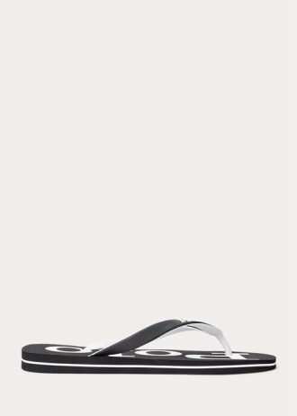 Schwarz / Weiß Herren Ralph Lauren Bolt Logo Flip Flops