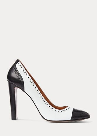 Schwarz / Weiß Ralph Lauren Ainsley Color-Blocked Kalbsleder Heels für Damen