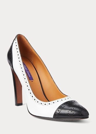 Schwarz / Weiß Ralph Lauren Ainsley Color-Blocked Kalbsleder Heels für Damen