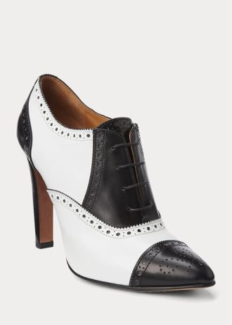 Schwarz / Weiß Ralph Lauren Cerri Kalbslederstiefel im Color-Blocking-Stil für Damen