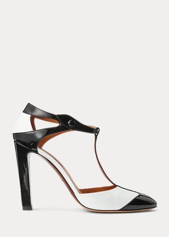 Schwarz / Weiß Ralph Lauren Haskell Color-Blocked Kalbsleder Heels für Damen