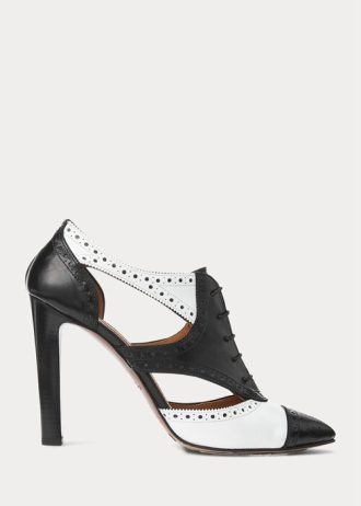 Schwarz / Weiß Ralph Lauren Lindley Kalbslederstiefel im Color-Blocking-Stil für Damen